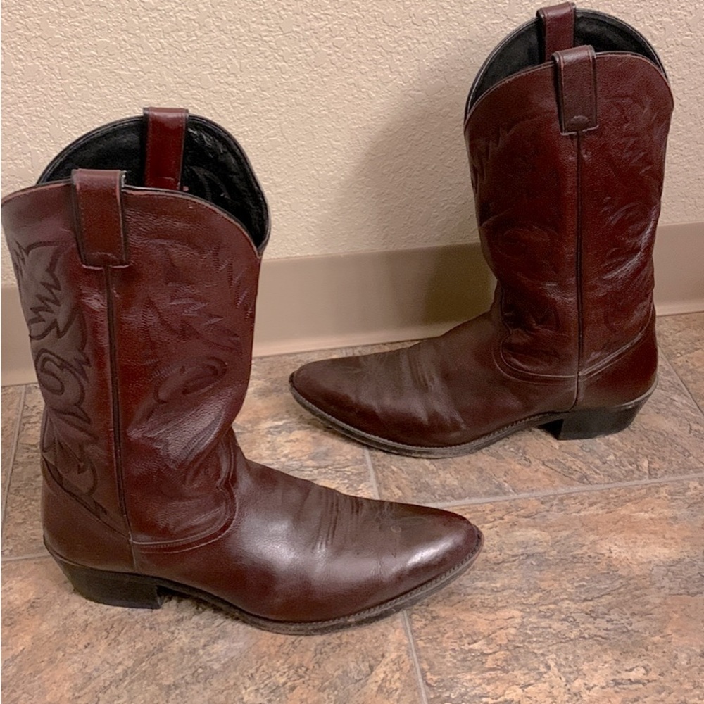 Justin Cowboy Boots Stitched Western Cherry Brown Style 2414 (Size 13 D)